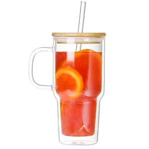 Double Wall Glass Tumbler with Handle and Straw Lid, 20oz Insulated Travel Mu... - Picture 1 of 6