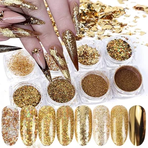 8 Purpurina Dorada Para Uñas Metálicos Holográficas Copos Brillantes Lentejuelas - Imagen 1 de 12
