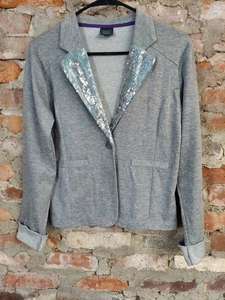 Faded Glory Blazer Girls Sz XL 14-16 Grey Sequins Jacket C - Picture 1 of 3