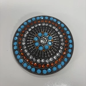 Round Colorful Rhinestones Hippy Hippie Stylish Circle Women’s Belt Buckle - Picture 1 of 5