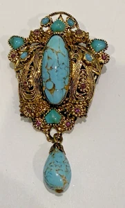 VINTAGE EARLY AUSTRIAN ART GLASS DROP BROOCH - Picture 1 of 4