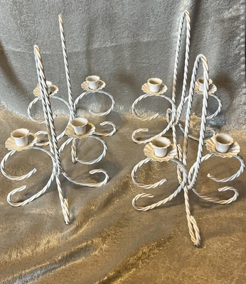 Vintage Home Interior Twisted Rope White Iron 2 Arm Candle Holder 1970-1999  - Image 1 of 4