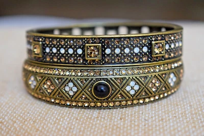 Heidi Daus HSN Daily Double Swarovski Topaz Crystal & White Opal Hinged Bracelet - Image 1 of 4