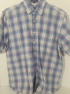 ALAN FLUSSER Men's short sleeve plaid button front shirt size L - Picture 1 of 3