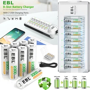 EBL AA AAA Ni-MH Rechargeable Batteries / 8-Bay Charger - Picture 1 of 43