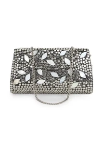 Designer silver and white mosaic metal womens party clutch crossbody bag - Bild 1 von 8