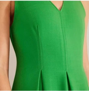 Boden Womens V Neck Skater Green Bee Sleeveless Pleated Mini Dress Size UK 14 R - Picture 1 of 6