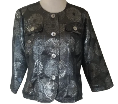Ruby Rd Black Jacket Ladies Sz 12 Black Silver Metallic Waist Length 3337 - Image 1 of 4