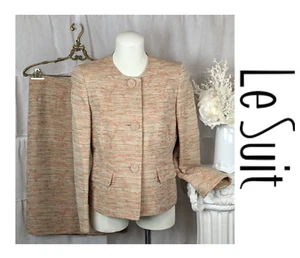 LE SUIT Multicolor 2 PC Skirt Suit Tweed Linen Cotton Blend Lined Career Size 8 - Picture 1 of 13