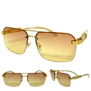 Classy Elegant Sophisticated Hip Hop SUN GLASSES Gold Frame Orange & Yellow Lens - Picture 1 of 6