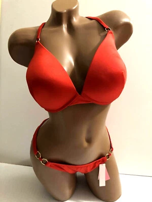 Victoria's Secret Push Up Natación Tirantes Junta Tórica Bikini Conjunto de 2 Piezas Rojo Nuevo con Etiquetas Foto 1 de 4
