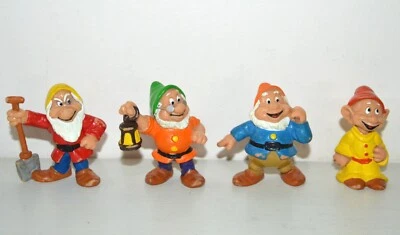Lot 4 figurines NAINS BLANCHE NEIGE WALT DISNEY BULLY West Germany vintage 1982 - Photo 1/4