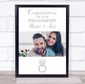 Silver Congratulations Engagement Photo Diamond Ring Personalised Gift Print