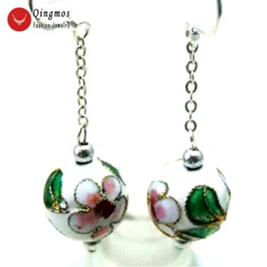 Pendiente Cloisonne Blanco Redondo 12mm para Mujer China Joyería Pendiente Colgante 2" - Imagen 1 de 11