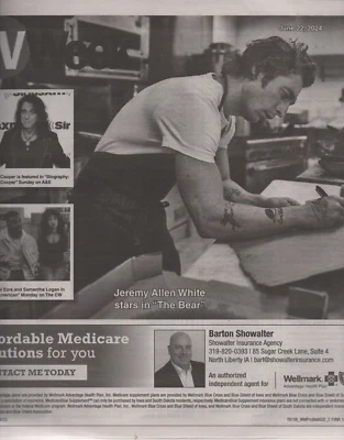 TV Week Magazine June 22 2024 Jeremy Allen White The Bear Ayo Edebiri - Image 1 of 3