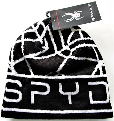Gorro Spyder masculino preto shelby esqui chapéu lã forrado borla pom OSFM - Novo com etiquetas   - Imagem 1 de 3