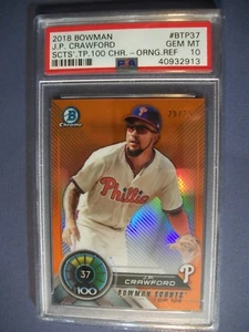 JP CRAWFORD 2018 Bowman Chrome Scouts' 100 Orange Refractor PSA GEM MT 10 25/25 - Picture 1 of 1