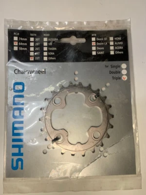 Внутренняя передняя звездочка Shimano Deore LX 64 BCD 22 зуба 4 болта серебристая новая из старых запасов - Изображение 1 из 4