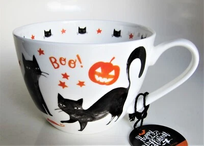 Portobello Halloween Gatos Negros Bruja Sombreros Boo Jumbo Taza de Café Taza Hueso China Foto 1 de 4
