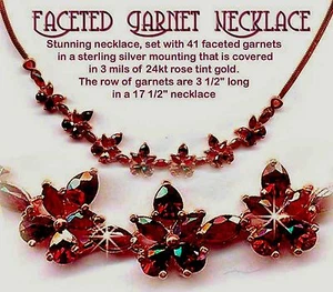 Genuine Faceted GARNET Necklace  with Rose Gold Chain by Edelweiss - Picture 1 of 3