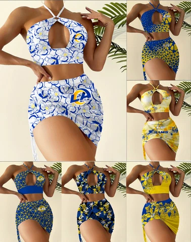 Los Angeles Rams Womens 2 Pieces Cutout Swimsuit Halter Bikini Sexy Bathing Suit Cover