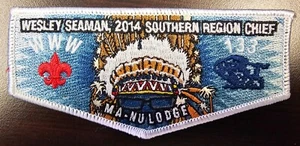 OA Ma-Nu Lodge 133 - 2014 Southern Region Chief - Wesley Seaman - White Border - Picture 1 of 1