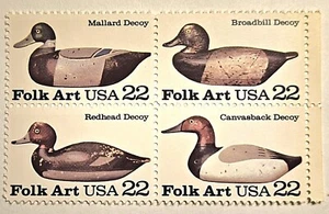 USA 1985 FOLK ART, (Ducks), MINT Block of 4 Stamps, MNH, Sc #2138-41, FAST SHIP - Picture 1 of 2