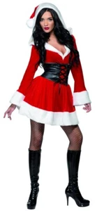 Costume da festa Babbo Natale con cappuccio vestito fantasia piccolo UK 8-10 donna - Foto 1 di 24