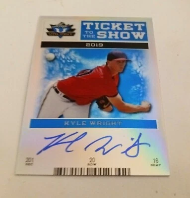 2017 Leaf Valiant Draft Ticket to the Show Blue Kyle Wright #TS-KW1 Auto (34/35) - Image 1 of 2