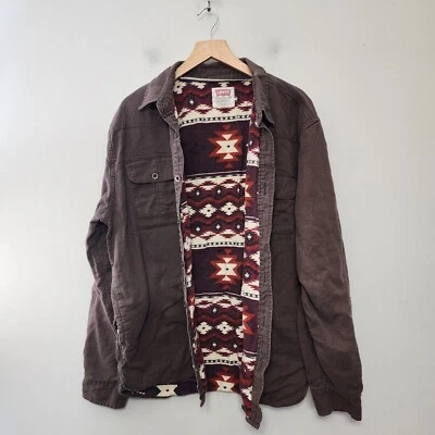 Levis Shirt Jacket Mens XL Brown Aztec Navajo Lined Button Work Wear Western  - Image 1 of 4