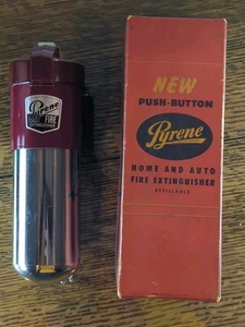 Vintage PYRENE Drucktaster Chrom C12 FEUERLÖSCHER (LEER) + Box & Halterung - Bild 1 von 24