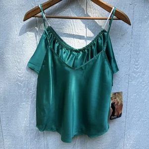 NWT Vtg Shirley Of Hollywood Poly Satin Cami Sleepwear Teal Set Lingerie M - Picture 1 of 8