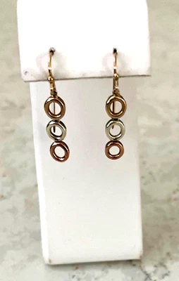 Brincos de gota de ouro genuínos 9 quilates amarelo rosa branco tricolor - Imagem 1 de 4