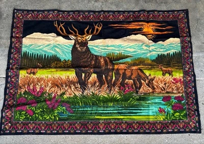 Tapiz de pared de terciopelo turco vintage de alce 55x38 decoración de cabaña de albergue Foto 1 de 4