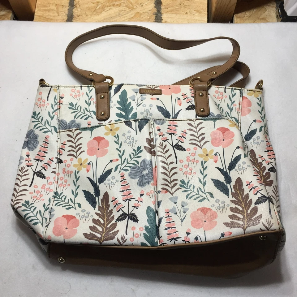 Bolso de Mano Reliquia Floral Marrón Imitación Cuero Asas SIN CORREA PARA EL HOMBRO Foto 1 de 4