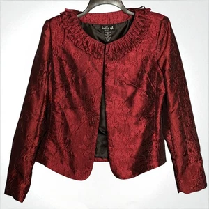 Vintage Ivy Chic New York Red Textured Satin Cocktail Jacket Size M Holiday Glam - Picture 1 of 8