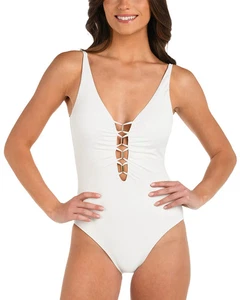 La Blanca X6225 Womens Island Goddess Plunge One Piece Swimsuit, Ivory, 6 - Picture 1 of 5
