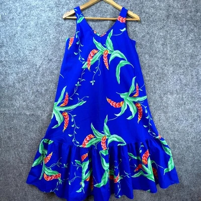 Vintage Hilo Hattie Hawaiian Dress Womens XS Blue Floral Resort Ruffle Vacation - Image 1 of 4