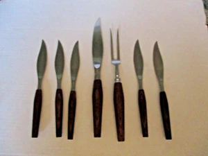 MCM Danish Modern Steakmesser & Schnitzset Teak Griffe Sheffield England FAB! - Bild 1 von 5