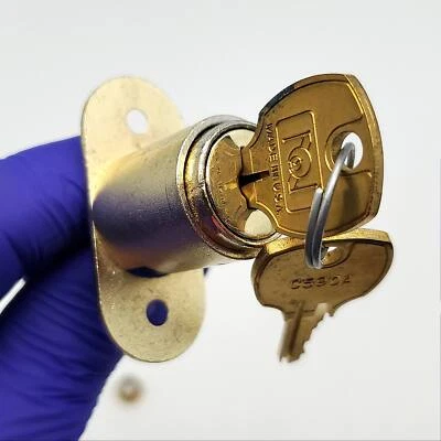 National Showcase Door Lock 5 Disc Tumbler 1" Plunger C8043 Dull Brass NOS - Image 1 of 4