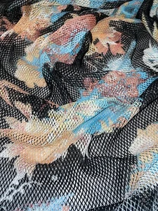 1 mtr black/multi coloured floral mesh,fishnet stretch fabric..58” wide (147cm) - Picture 1 of 5