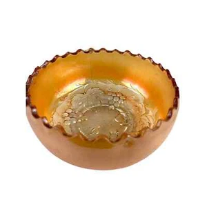 Antique Carnival Glass Golden Grape Rose Bowl 2.5" Tall  - Picture 1 of 11