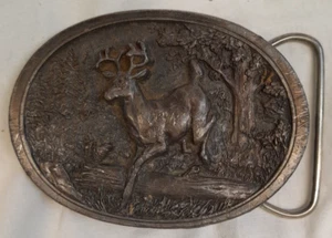 Jumping Deer Buck Over Log Wildlife Hunting Vintage 1986 C+J Gürtelschnalle 1108 USA - Bild 1 von 7
