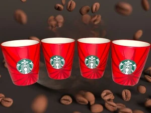 4 Starbucks 2014 Holiday 3 oz Red Espresso Shot Glasses Cups Mermaid Siren Logo - Picture 1 of 10
