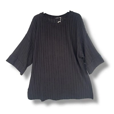 Túnica Corte Suelta Manga 3/4 -O/S- Negra Textura Rayas Tejida Nueva con Etiquetas Foto 1 de 4