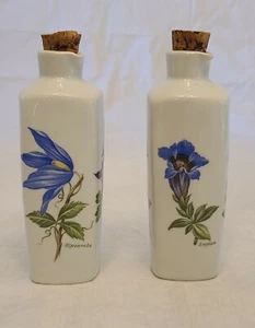 2 Altenkunstadt Bavaria Inhalt 0.1 L Porcelain Botanical Bottles W/ Spout & Cork - Picture 1 of 8