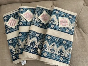 4~New~World Market~Hand Blocked Printed Napkins~Blues~Khaki~Nice! - Picture 1 of 7