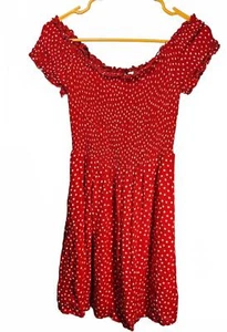 H&M Divided Damen gesmoktes rot gepunktetes Kleid Größe 6 - Bild 1 von 8