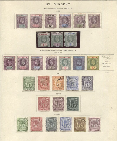 ST VINCENT 1902-11 ISSUES MINT USED ON SCOTT PAGE incl. nos. 71-79 82-88 90-94 9 Cover