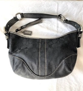 Coach Signature Logo Damenhandtasche schwarz Canvas & silbermetallic Schlangenleder - Bild 1 von 10